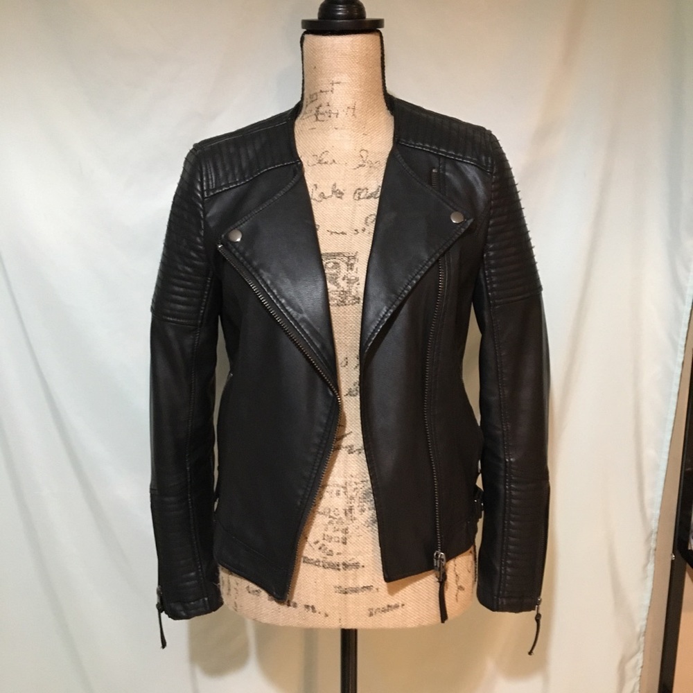 Topshop Black Faux Leather Moto Jacket